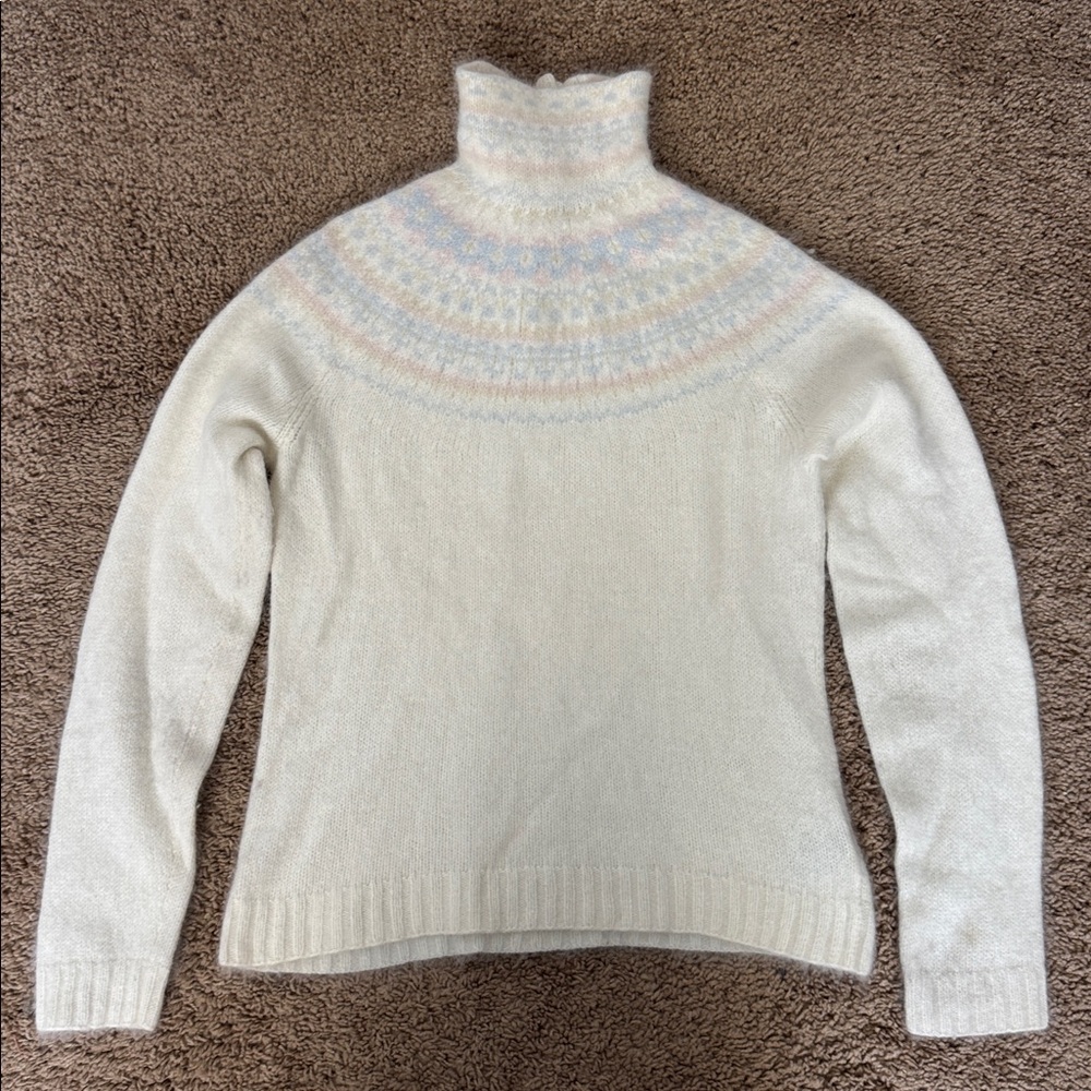 Lauren Ralph Lauren Angora Fair Isle Mock Neck Sweater Pastel Nordic Knit Ski‎